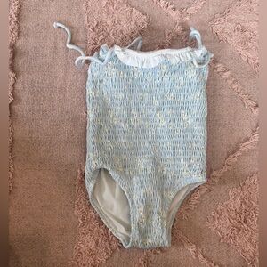 Fin & Vince Light Blue and Yellow Floral Smocked Baby Swimsuit